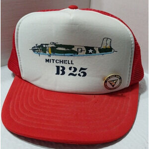 Vtg B-25 Mitchell Hat Red w/ 57th Bomb Wing Pin 1942-Africa-Italy-Corsica-1945